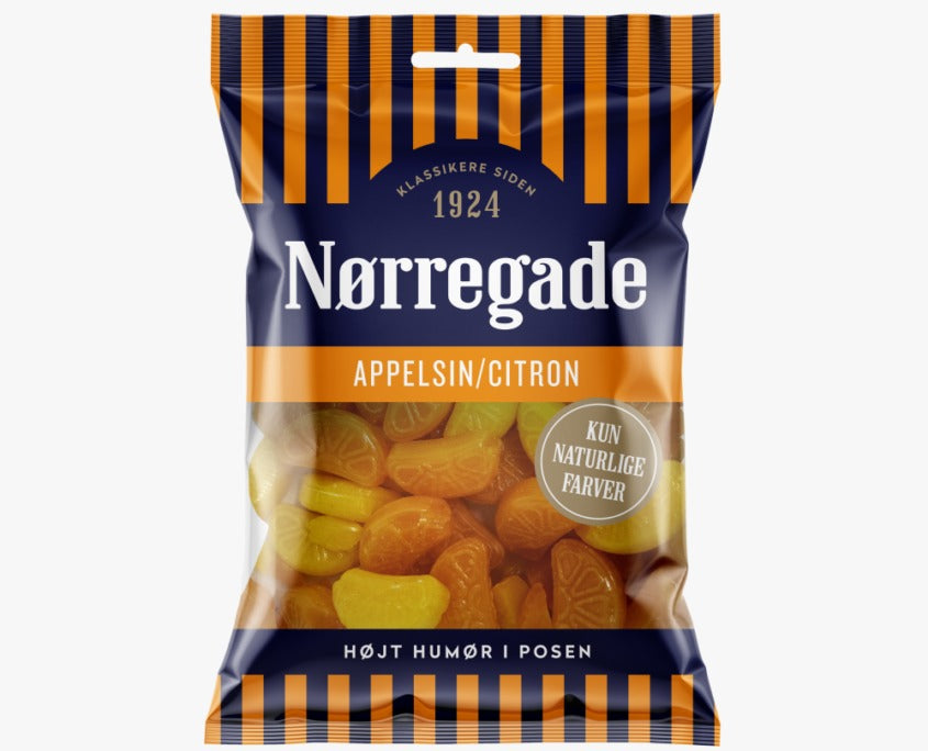 Norregade Appelsin/citron bolcher 100g x 24st / 2,40kg